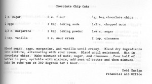 cake recipe for Chocolate Chip Cake from Debi Ensign 