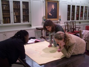 Students examining documents