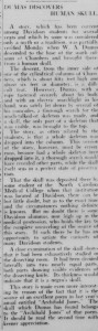 Davidsonian article, October 21, 1914 titled, "Dumas Discovers Human Skull"