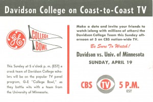 Flyer for the Intramural Quiz Bowl titled, "Davidson College on Coast-to-Coast TV"