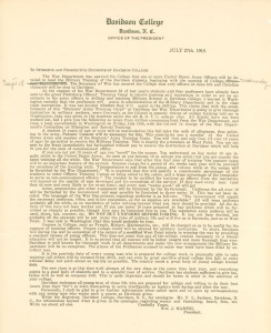 A letter from President William J. Martin to the Students and Prospective Students explaining the important role Davidson would play in continuing to grow the United States military