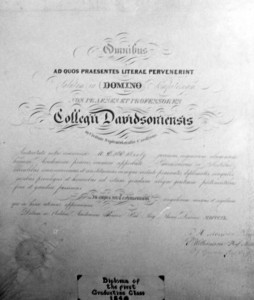 Early Davidson diploma from the class of 1890