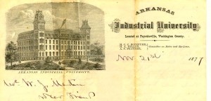 Letterhead from an 1877 letter to William J. Martin, Sr. from D. H. Hill. from Arkansas Industrial University