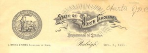 State of North Carolina Letterhead in 1911