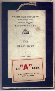 Tied-card proof of Truman Capote's The Grass Harp