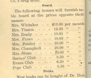 Boarding house fees in 1905 handbook