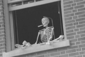 Skeleton in window