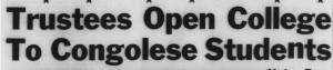 Davidsonian headline February 17, 1961, "Trustees Open College To Congolese Students"