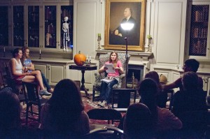 Students in the rare book room celebrating ,"Ghosts in the library"