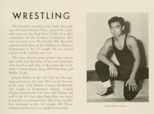 1949 Yearbook page for Wresting featuring Jimmy Jung