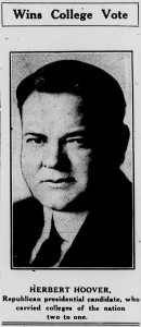 From 1 November 1928 Davidsonian with the heading, "Wins College Vote" with Herbert Hoover's picture 