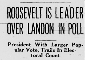 From 4 November 1936 Davidsonian with the heading, "Roosevelt is Leader Over Landon in Poll"