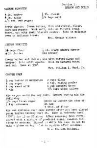 PTA recipes including, "Cheese Biscuits", "Cheese Biscuits", and "Coffee Cake"