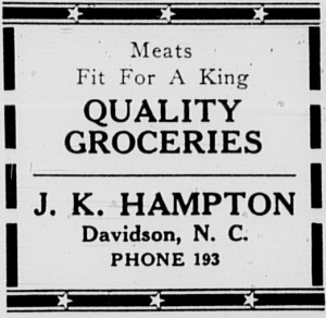 1937 Davidson grocery ad saying, "Meats Fit For A King Quality Groceries"