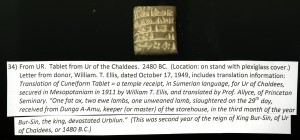 Cuneiform 34, "From UR. Tablet from Ur of the Chaldees. 2480 BC.