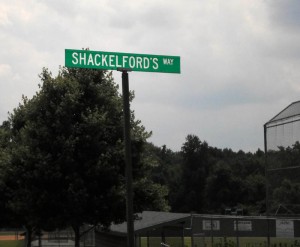 Street sign for Shackelford's Way in Davidson