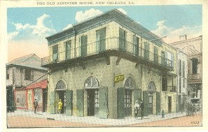 New Orleans street scene collected by Aubrey Brown captioned, "THE OLD ABSINTHE HOUSE, NEW ORLEANS, LA."