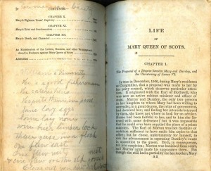 Table of contents for Life of Mary, Queen of Scots with notations