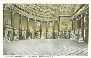 A scene from Washington, DC captioned, "EAST SIDE, STATUARY HALL, U.S. CAPITOL, WASHINGTON, D.C."