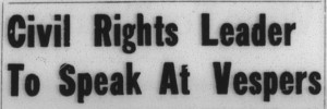 Davidsonian headline September 14, 1963 announcing visit of William Sloane Coffin, Jr., "Civil Rights Leader To Speak At Vespers"