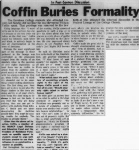 Coffin article in the Davidsonian with the headline, "Coffin Buries Formality"