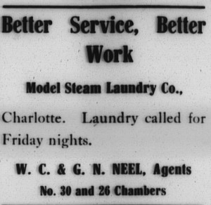 1919 Laundry ad saying, "Better Service, Better Work" by Model Steam Laundry Co.