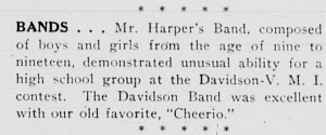 Editorial note from 14 October 1936 Davidsonian about "BANDS"