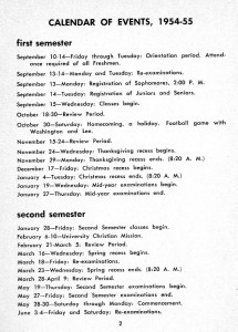 College calendar 1954-55