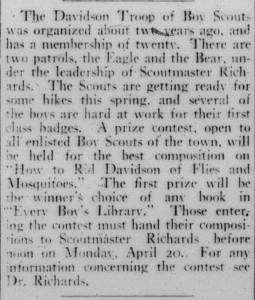 Article in the Davidsonian on Boy Scouts in Davidson 8 April 1914