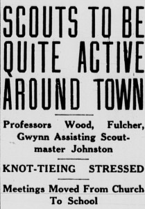 Headline from 18 November 1936, "SCOUTS TO BE QUITE ACTIVE AROUND TOWN"