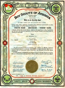 Original Troop Charter, 1937 for Boy Scouts of America