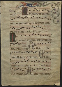 Choir leaf  from a liturgical book of the Western Christian church, written in Latin on vellum and dating to around 1500