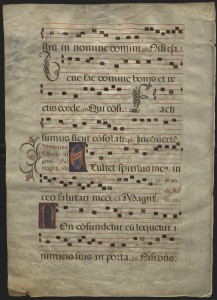 Choir leaf  from a liturgical book of the Western Christian church, written in Latin on vellum and dating to around 1500