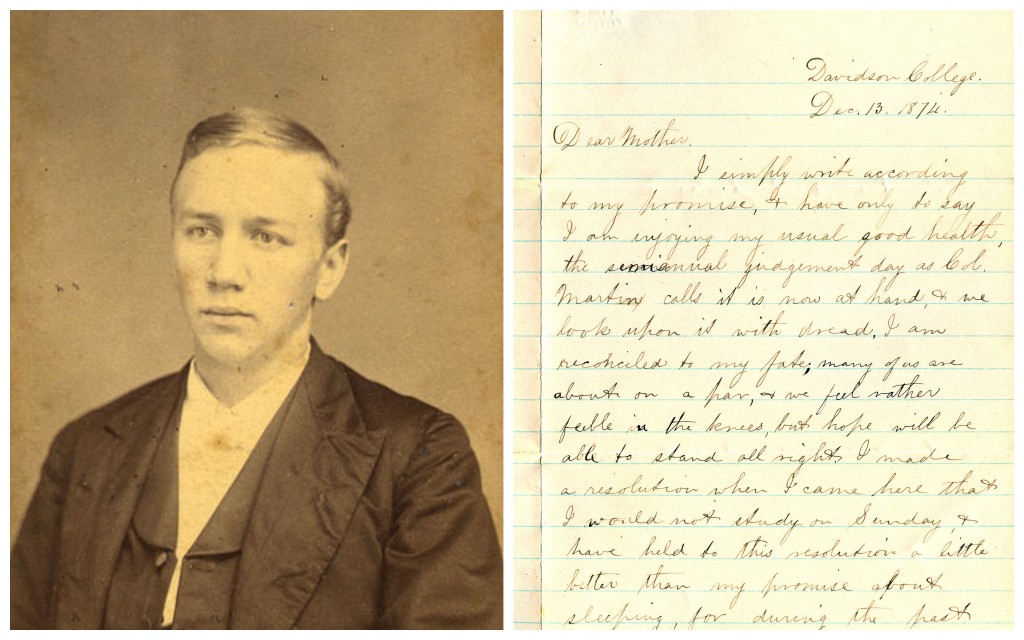 Fries during his college days, and the first page of his 13 December 1874 letter to his mother