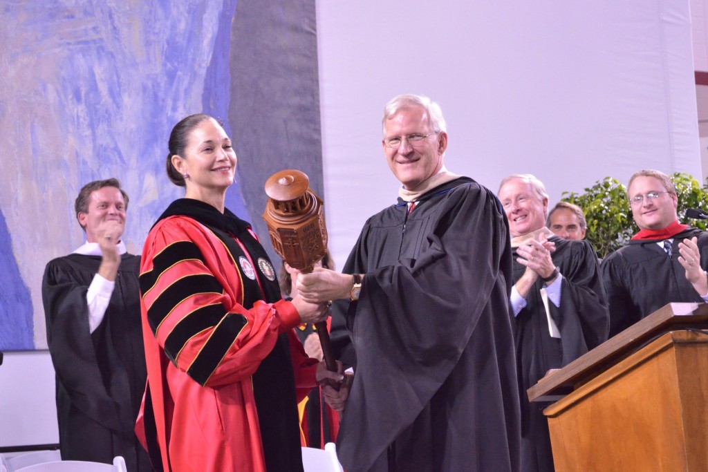 Dr. Quillen receives the College mace (photograph from the Davidsonian)