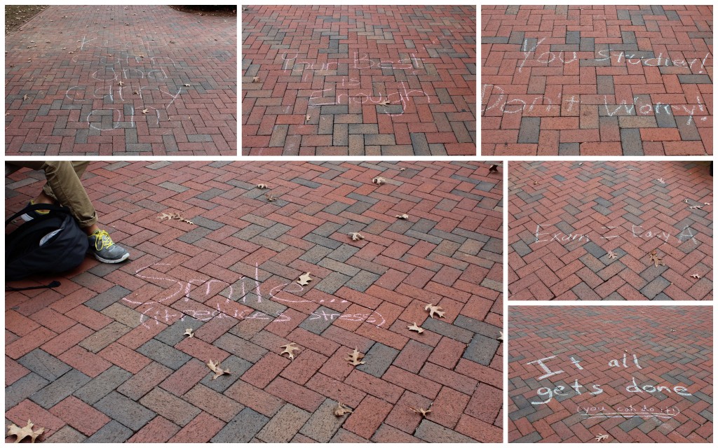 Chalk messages surrounding the E.H. Little Library, 3 December 2013