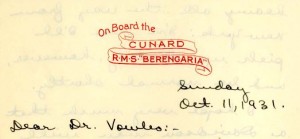 Letterhead from the RMS Berengaria