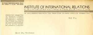 Letterhead for the Institute of International Relations held during the summer of 1935