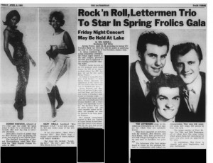 In 1965, the line up for Frolics included old favorites (The Lettermen) and some new (to Davidson) names (Warwick and Wells).