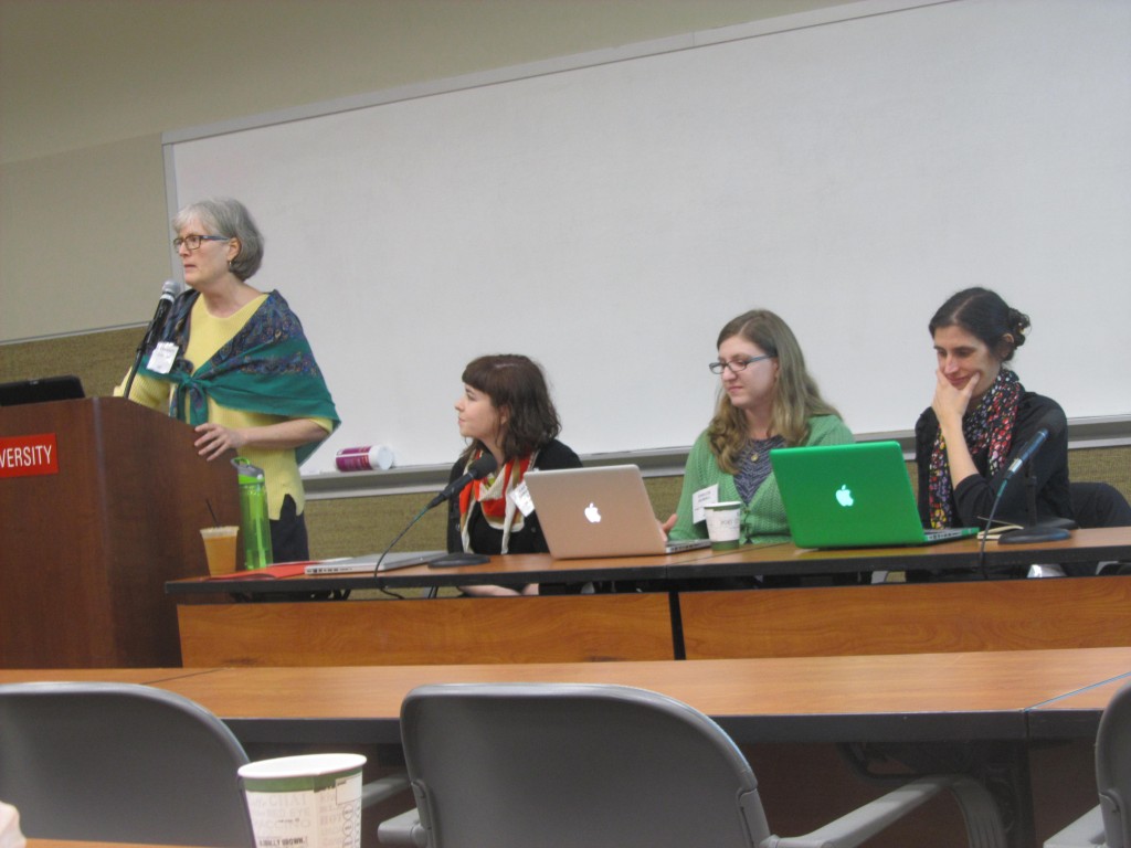 Moderator and presenters at the "Publishing and Managing Digital Collections without CONTENTdm" session. From left to right: Jan Blodgett, Caitlin Christian-Lamb, Chelcie Rowell (Wake Forest University), and Molly Bragg (Duke University).