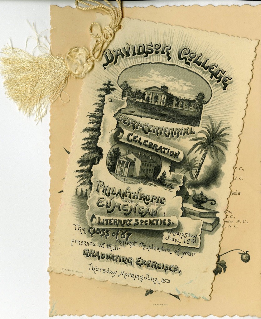 The literary society members in 1887 appear to have had a hard time deciding on fonts for their commencement invitations, so they chose to use all of them.