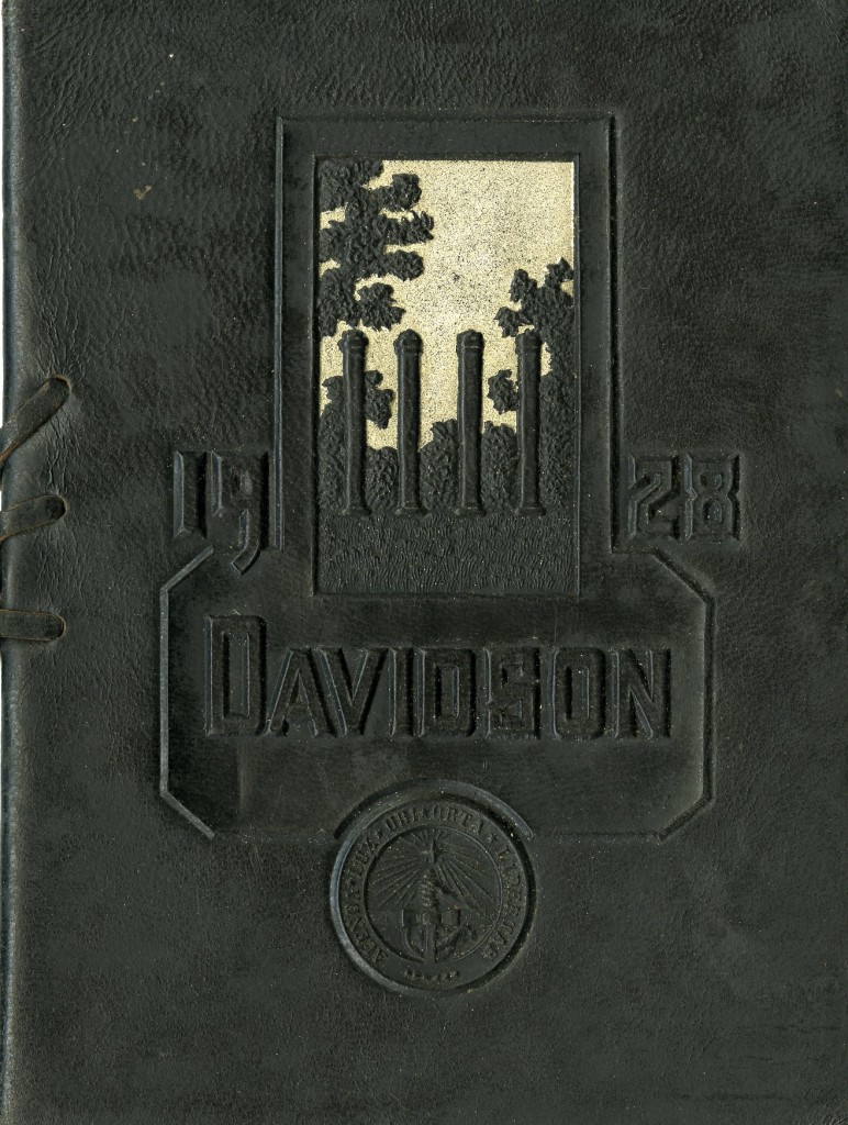 The 1928 commencement program was one of the last to have a leather cover. This design features the columns of the Old Chambers building, left standing until 1929 after the fire that destroyed the building eight years prior.