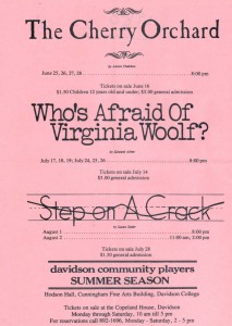 Summer season announcement for The Cherry Orchared, Who's Afraid Of Virgina Woolf?, and Step on A Crack in 1980