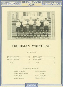 The only yearbook photograph of Doduck is in this uncaptioned freshman wrestling team picture.