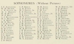 List from 1933-34 Quips and Cranks of the Sophmores (Without pictures) - showing Solomon as a student