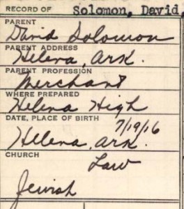 Transcript form for David Solomon, class of 1936