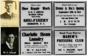 A block of student business ads from the 16 September 1914 featuring two images of Walter A. Johnson and W.Y. Sayad