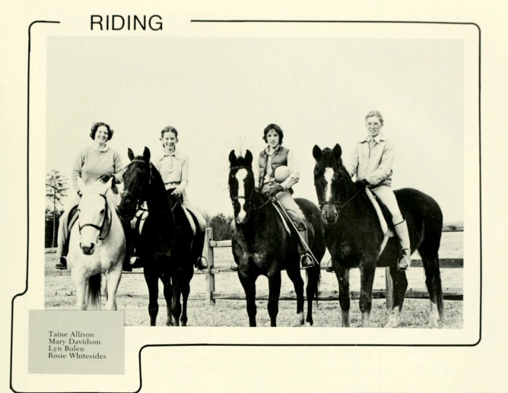 Davidson's Riding Club, from Quips & Cranks 1980, featuring: Taine Allison, Mary Davidson, Lyn Bolen, and Rosie Whitesides