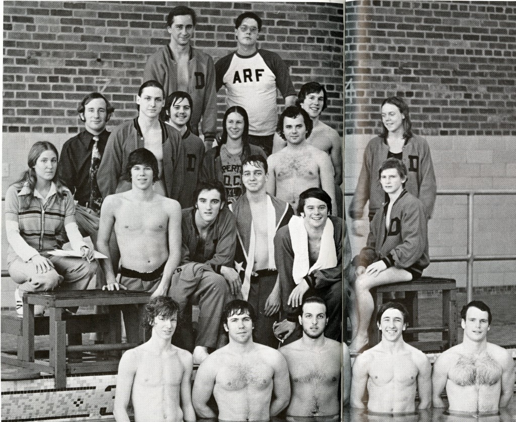 1974-1975 co-ed swim team, from Quips and Cranks 1975.