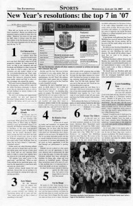 January 24, 2007 Davidsonian sports resolutions article with the heading, "New Year's resolutions: the top 7 in '07"